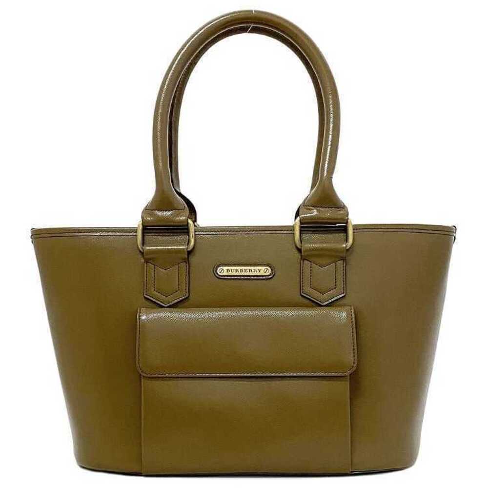 Burberry Tote Bag Brown Beige Leather Handbag Shoulder Business Logo